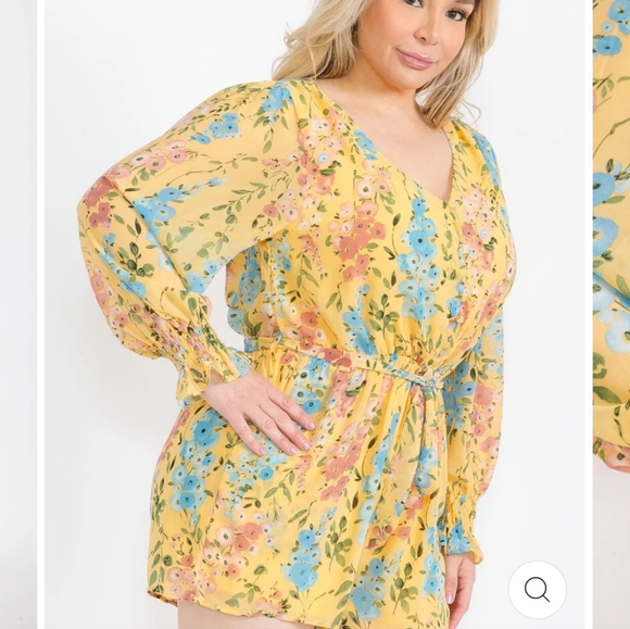 141 Kori Floral Yellow Dress with Blue and Pink Accents - Picture 4 of 4